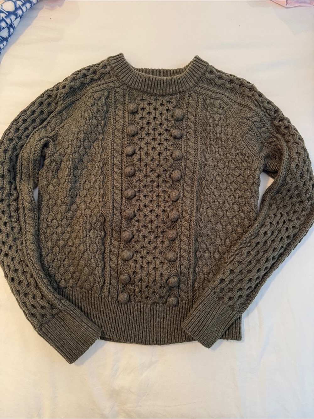 Olive Green J. Crew Cable Knit Sweater